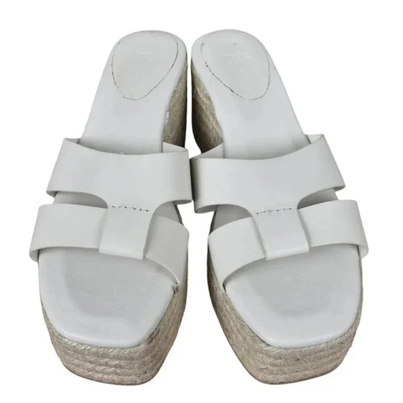 Zara Wedge Espadrille White Sandal Leather Size 39 - Picture 4 of 8